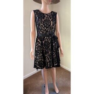 Betsy & Adam Black Lace and Tan Mini Formal Dress Size 6
